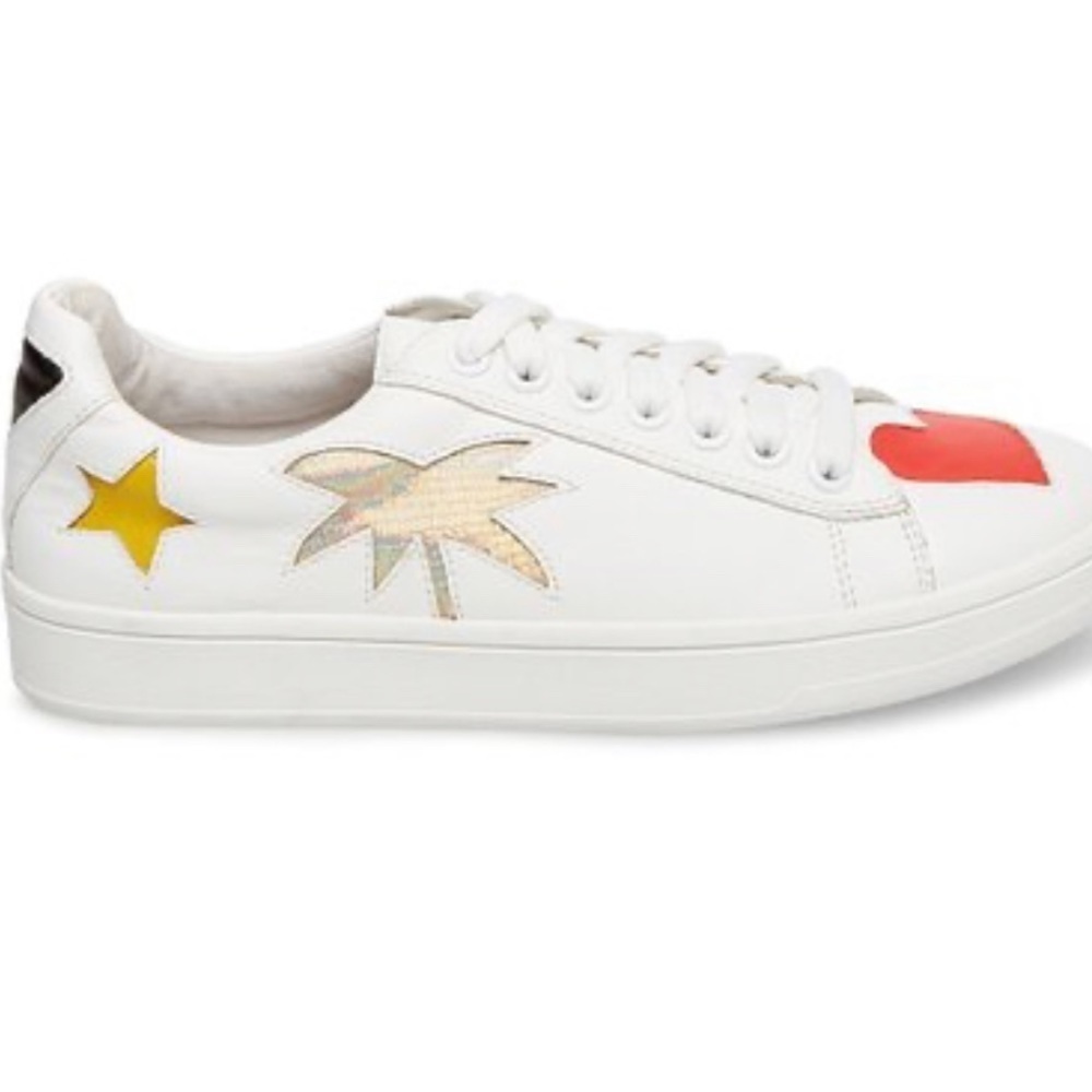 Steve Madden White Limit Leather Sneaker - Women Size-7 1/2 - Picture 1 of 8